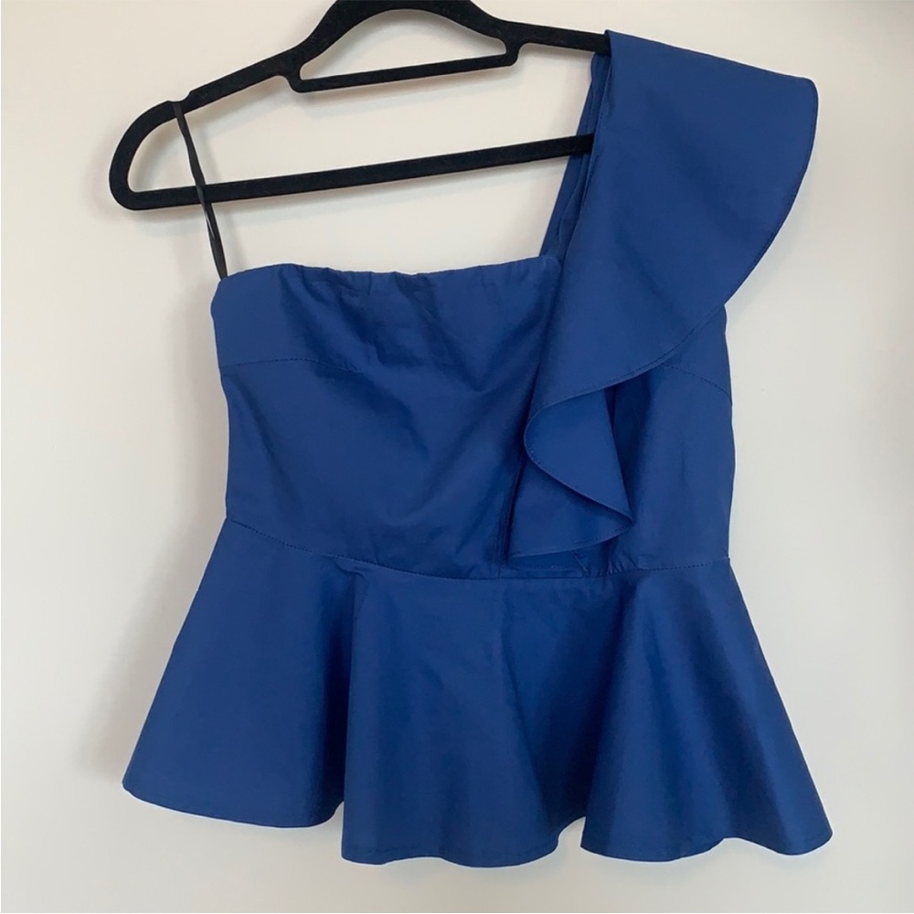 One-Shoulder Ruffle Top Blue Size Large New - Picture 2 of 3